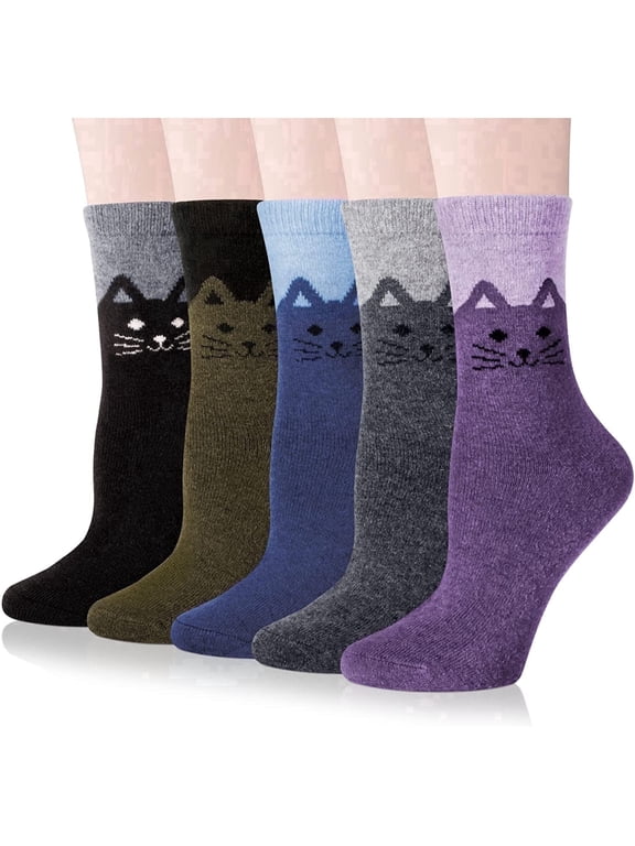 Wool Socks for Women 5 Pairs Crew Cozy Boot Winter Warm Thick Socks Gifts Size 5-9