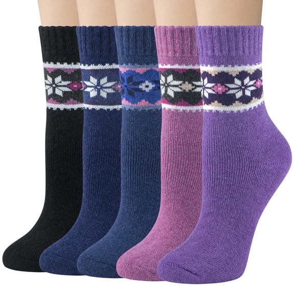 Loritta 5 Pairs Wool Socks for Women, Crew Cozy Boot Winter Warm Thick Socks Gifts Size 5-9