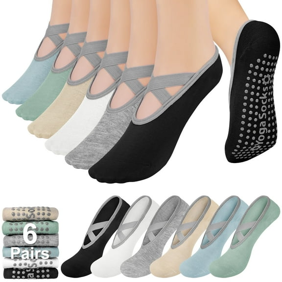 Loritta Non Slip Socks for Women Pilates Socks with Grippers for Workout, Ballet, Hospital 6 Packs