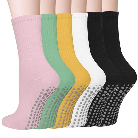 Loritta 6 Pairs Pilates Socks for Women Non Slip Yoga Socks Crew Athletic Ballet Dance Workout