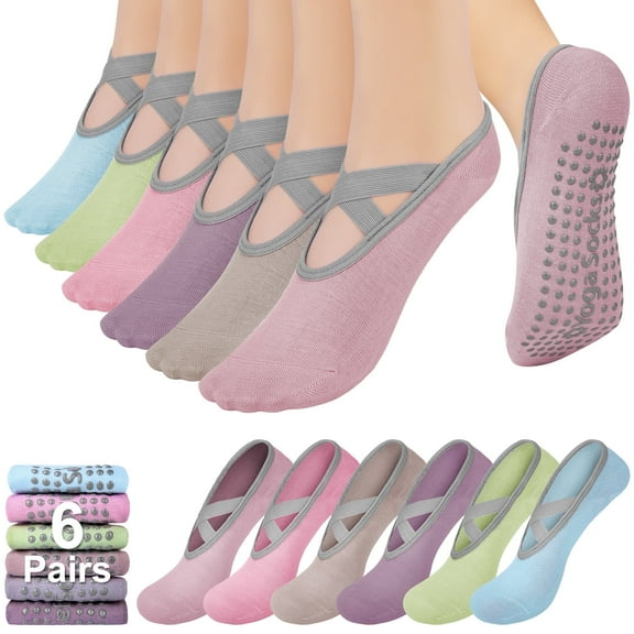 Loritta Non Slip Socks for Women Pilates Socks with Grippers for Workout, Ballet, Hospital 6 Packs