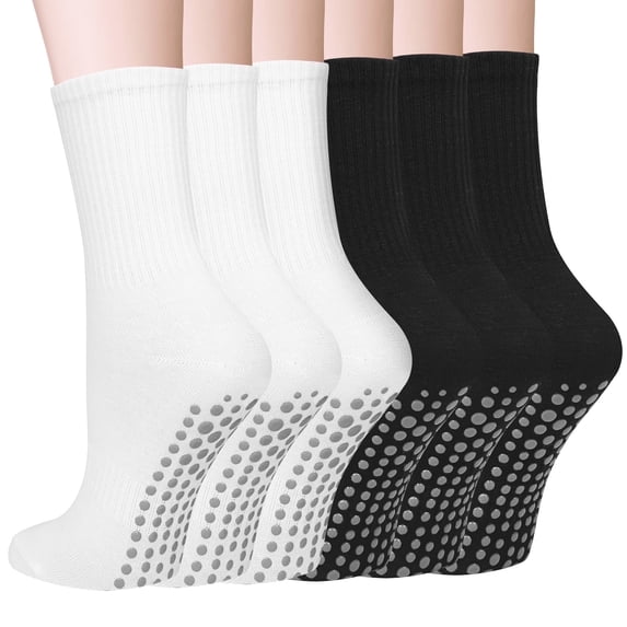 Loritta 6 Pairs Pilates Socks for Women Non Slip Yoga Socks Crew Athletic Ballet Dance Workout