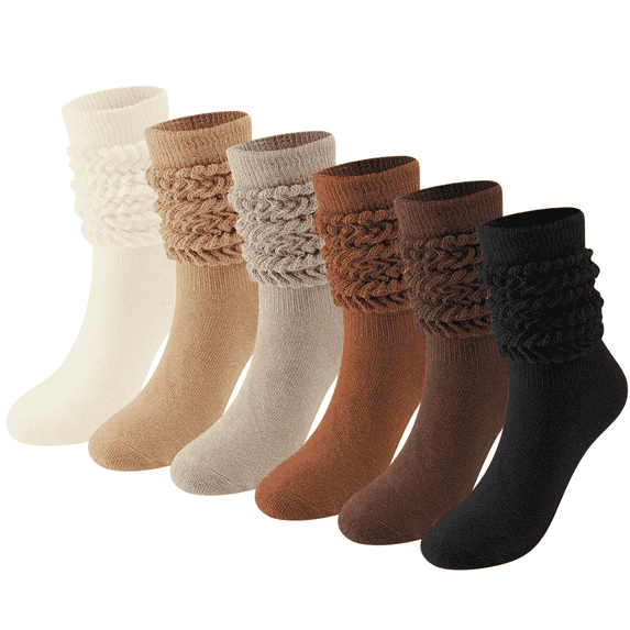 Loritta 6 Pairs Knee High Socks Soft Cotton Slouch Socks Women Extra Long Boot Socks Knit Womens Socks Size 9 11