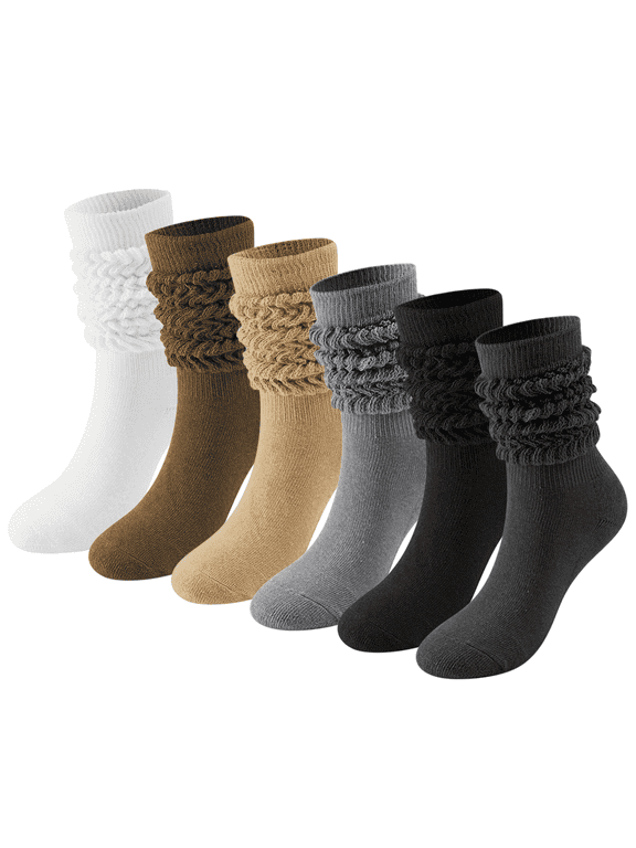 6 Pairs Knee High Socks Soft Cotton Slouch Socks Women Extra Long Boot Socks Knit Womens Socks Size 9 11