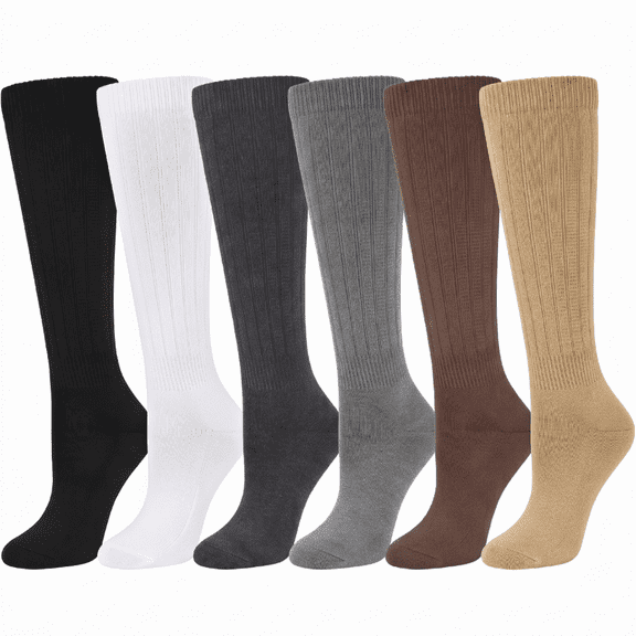 Loritta 6 Pairs Knee High Socks Soft Cotton Slouch Socks Women Extra Long Boot Socks Knit Womens Socks Size 9 11