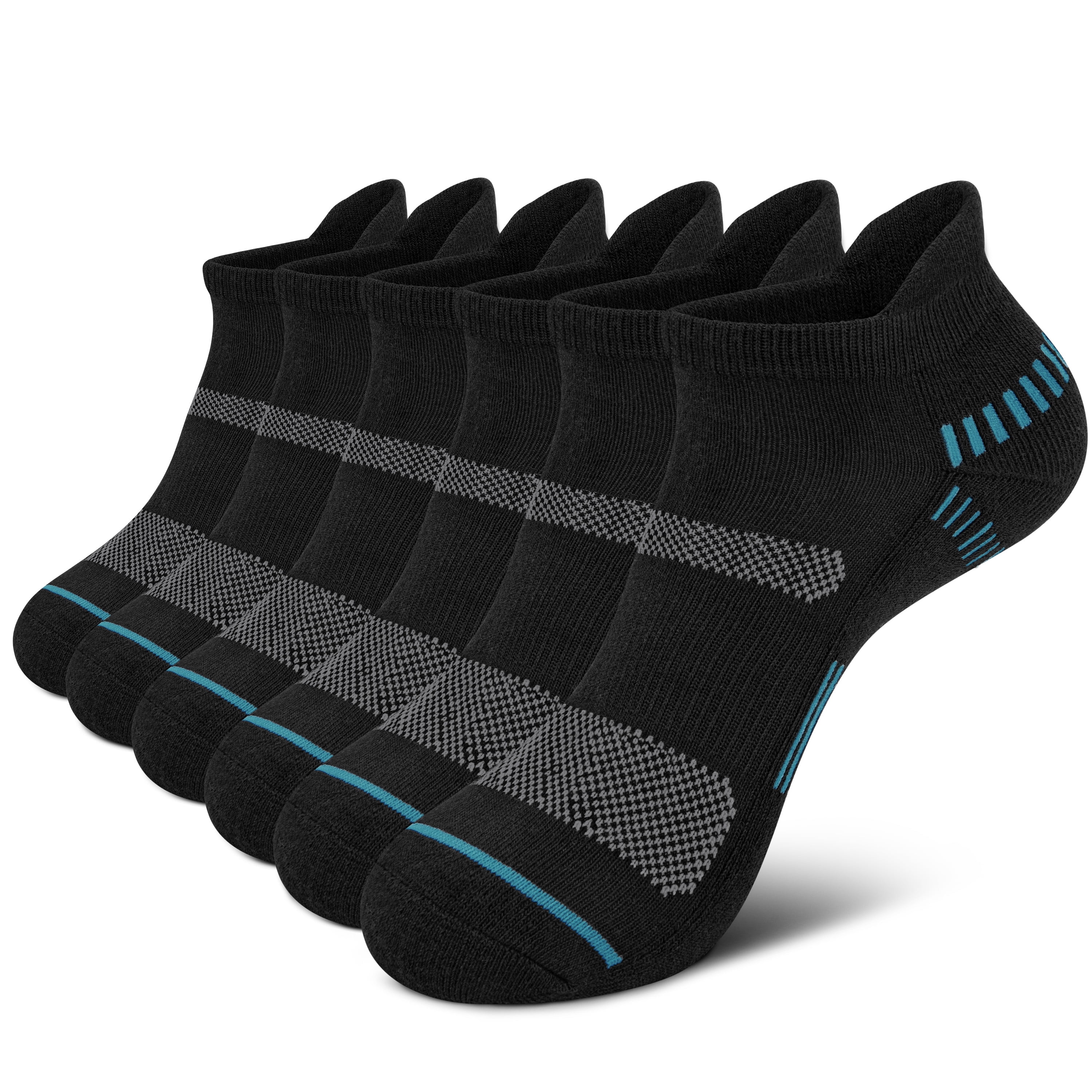 Loritta 6 Pairs Socks for Men Ankle Athletic Mens Running Socks Cushioned Black Low Cut Size 12-16