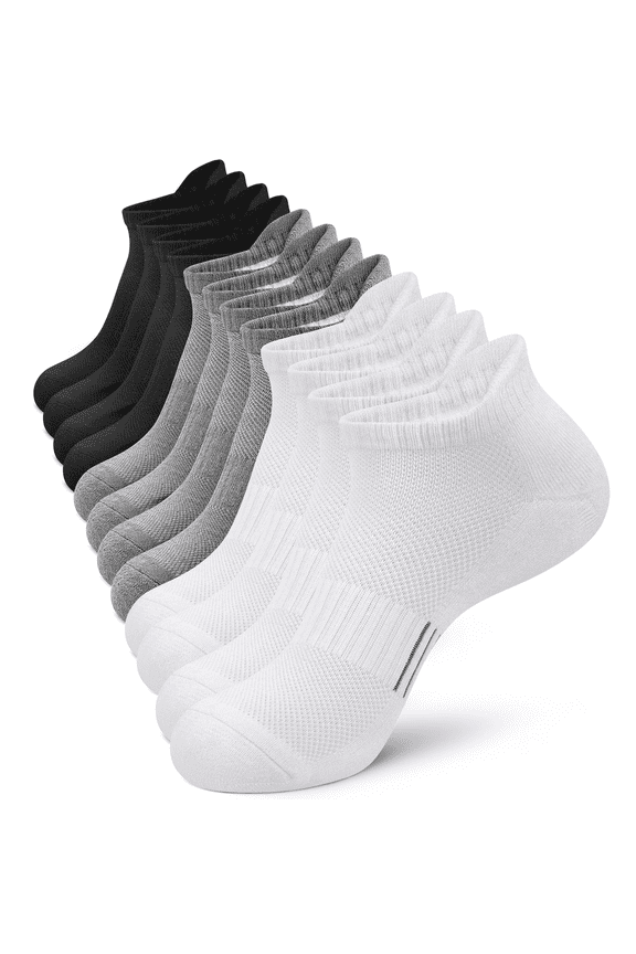 6 Pairs Socks for Men Ankle Athletic Mens Running Socks Cushioned Black/Gray /White Low Cut Size 12-16