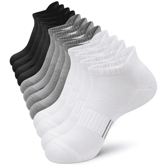 Loritta 6 Pairs Socks for Men Ankle Athletic Mens Running Socks Cushioned Black Low Cut Size 12-16
