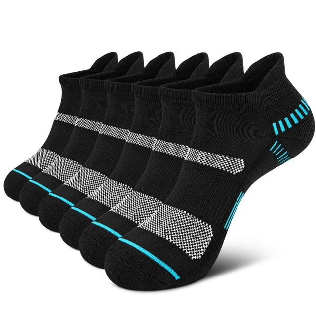 Loritta 6 Pairs Mens Ankle Socks, Black Athletic No Show Socks for Men