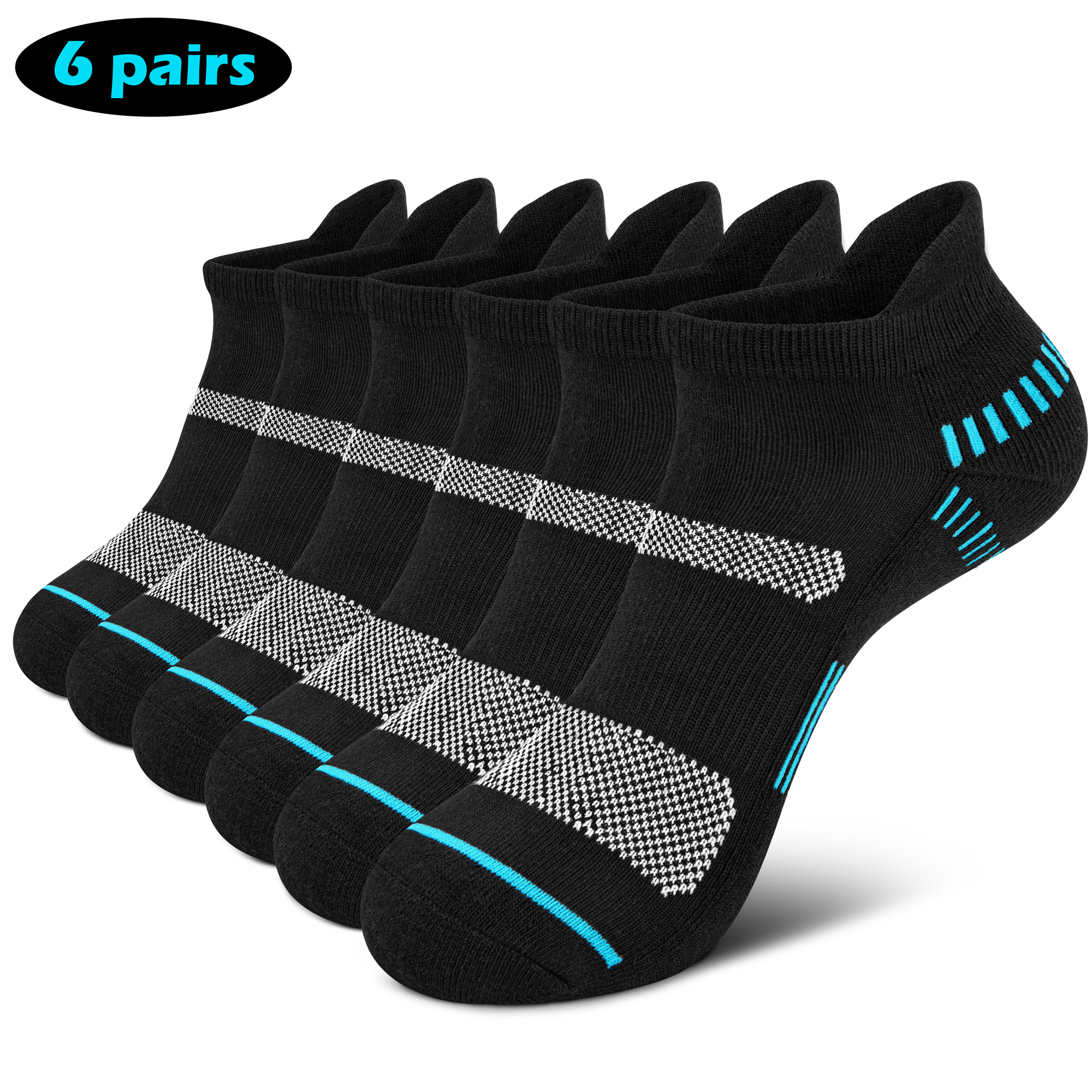 Men's 6 Pair Pack No Show Compression Arch Socks