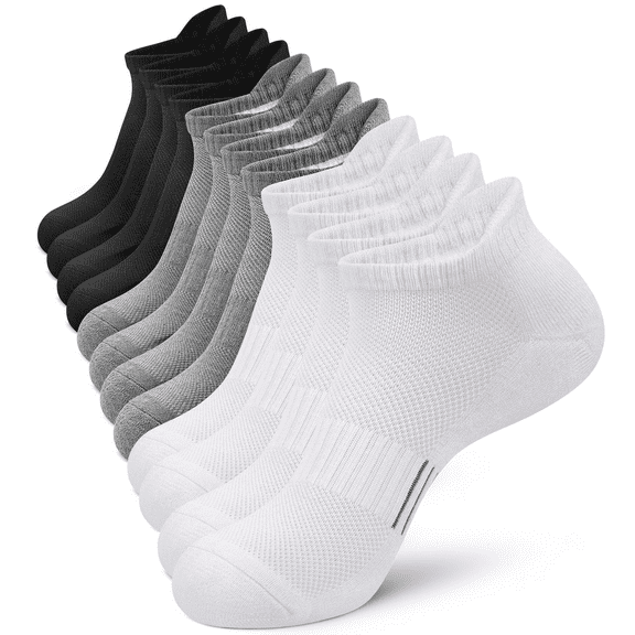 Loritta 6 Pairs Socks for Men Ankle Athletic Mens Running Socks Cushioned Black Low Cut Size 6-12