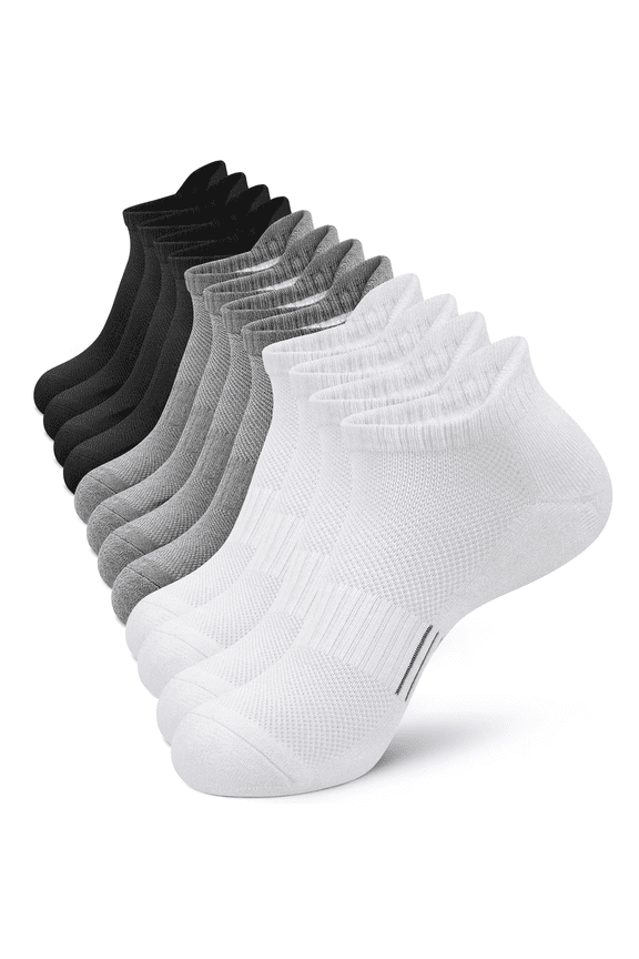 6 Pairs Socks for Men Ankle Athletic Mens Running Socks Cushioned Black Low Cut Size 6-12
