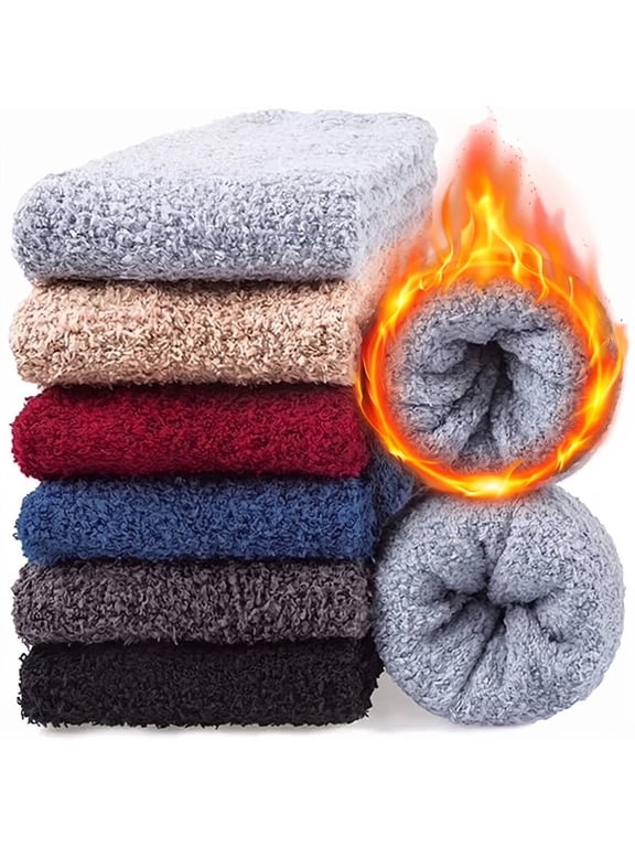 6 Pairs Mens Fuzzy Sock Fluffy Warm Winter Cozy Socks for Men Size 6-12