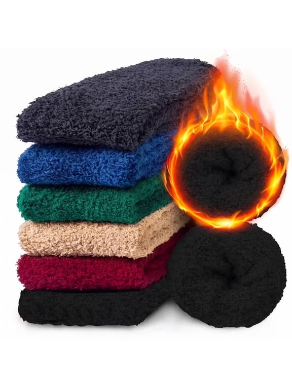 6 Pairs Mens Fuzzy Sock Fluffy Warm Winter Cozy Socks for Men Size 6-12