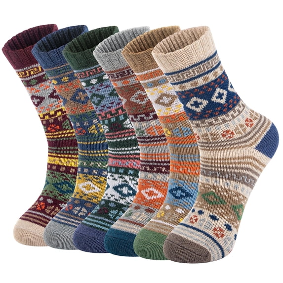 Loritta 6 Pairs Pack Womens Wool Socks Thermal Hiking Winter Boot Warm Thick Cozy Crew Comfy Socks Size 5-9