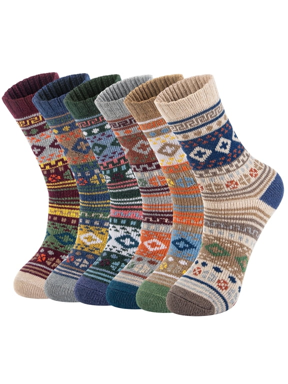 6 Pairs Pack Womens Wool Socks Thermal Hiking Winter Boot Warm Thick Cozy Crew Comfy Socks Size 5-9