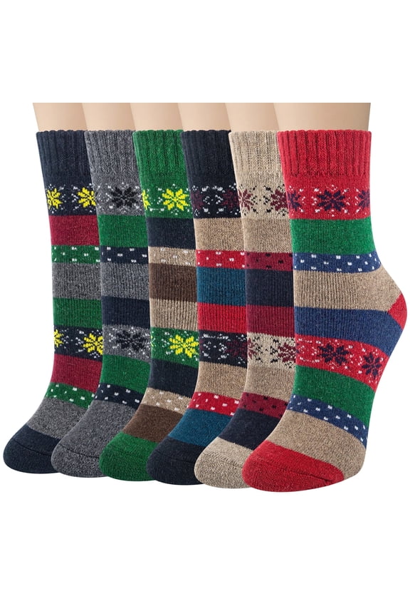 6 Pairs Pack Womens Wool Socks Thermal Hiking Winter Boot Warm Thick Cozy Crew Comfy Socks Size 5-9