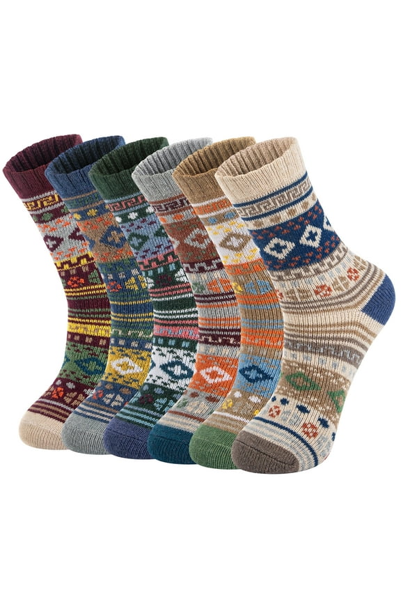 6 Pairs Pack Womens Wool Socks Thermal Hiking Winter Boot Warm Thick Cozy Crew Comfy Socks Size 5-9