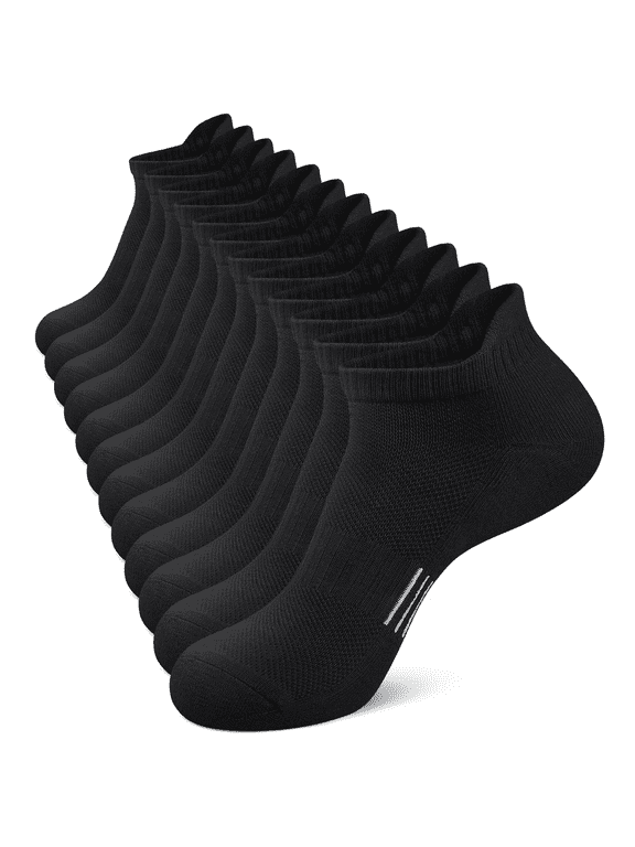6 Pairs Socks for Men Ankle Athletic Mens Running Socks Cushioned Black Low Cut Size 12-16