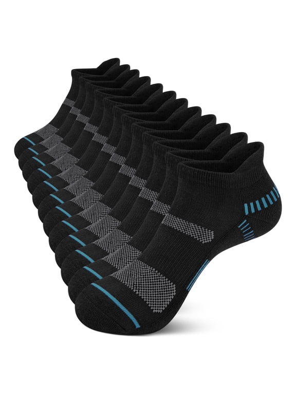 6 Pairs Socks for Men Ankle Athletic Mens Running Socks Cushioned Black Low Cut Size 6-12