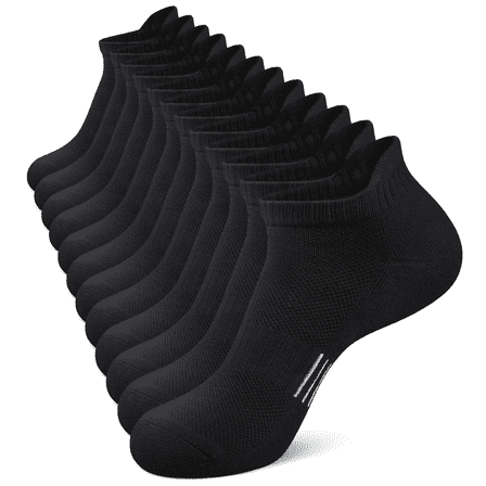 Loritta 6 Pairs Socks for Men Ankle Athletic Mens Running Socks Cushioned Black Low Cut Size 6-12