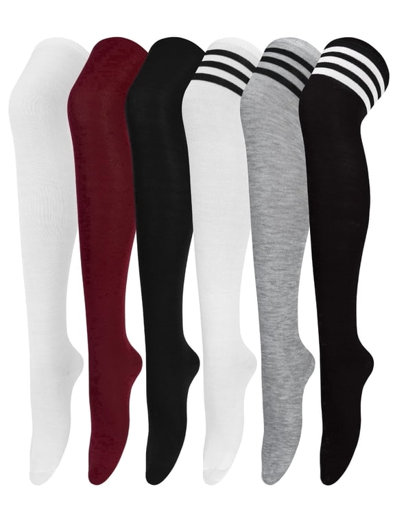 6 Pairs Thigh High Stockings Womens Knee High Socks, Over the Knee Socks, Style C