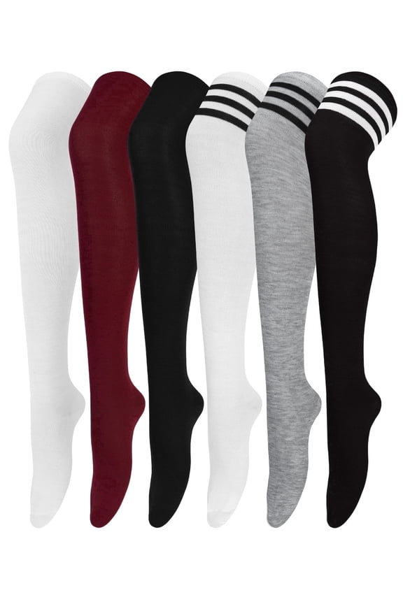 6 Pairs Thigh High Stockings Womens Knee High Socks, Over the Knee Socks, Style C