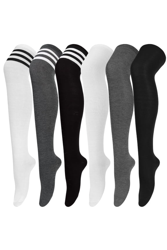 6 Pairs Thigh High Stockings Womens Knee High Socks, Over the Knee Socks, Style D