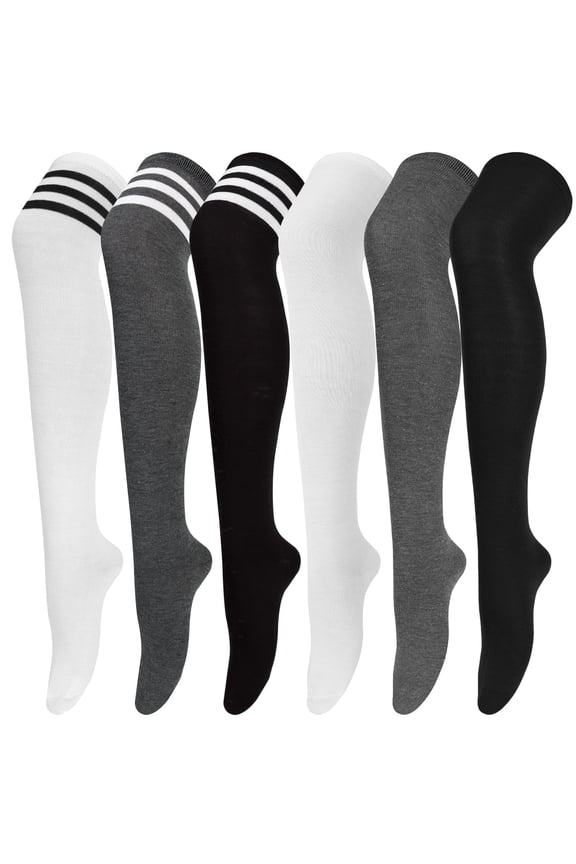 6 Pairs Thigh High Stockings Womens Knee High Socks, Over the Knee Socks, Style D