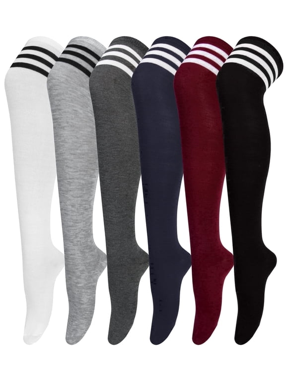 6 Pairs Thigh High Stockings Womens Knee High Socks, over The Knee Socks, Style A