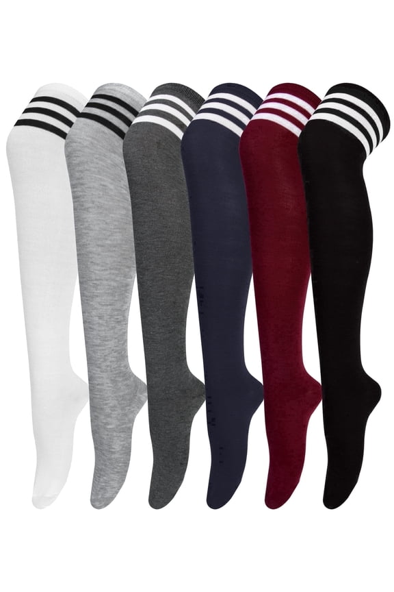 6 Pairs Thigh High Stockings Womens Knee High Socks, over The Knee Socks, Style a