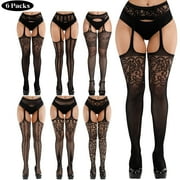 Loritta 6 Pairs Women Fishnet Thigh High Stockings Suspender Pantyhose Stockings for Valentines Day