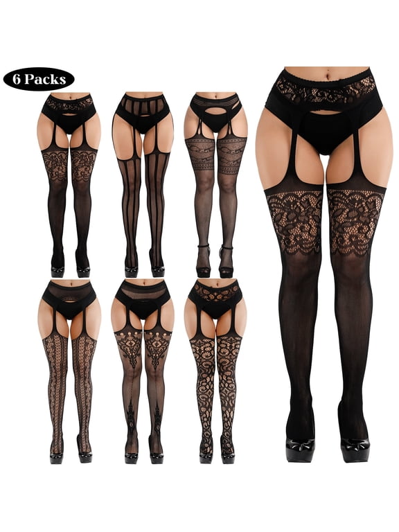 6 Pairs Women Fishnet Thigh High Stockings Suspender Pantyhose Stockings for Valentine's Day