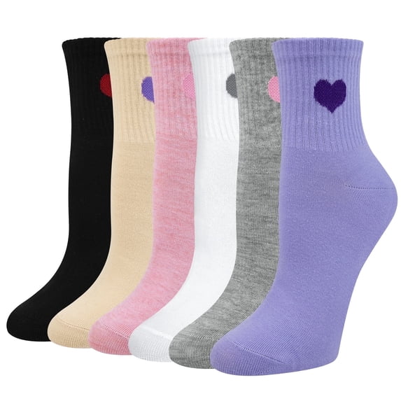 Loritta 6 Pairs Womens Crew Socks Athletic Novelty Cute Heart Funny Cotton Socks Gifts, Size 5-9