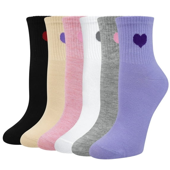 Loritta 6 Pairs Womens Crew Socks Athletic Novelty Cute Heart Funny Cotton Socks Gifts, Size 5-9