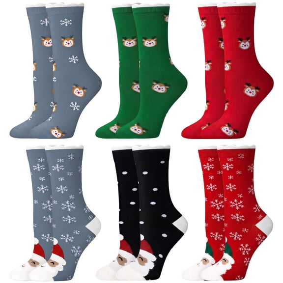 Loritta 6 Pairs Womens Crew Socks Cotton Novelty Holiday Socks Christmas Gift Ladies, Size 5-9