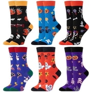 Loritta 6 Pairs Womens Crew Socks Cotton Novelty Holiday Socks Halloween Gift Ladies, Size 5-9