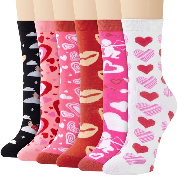 Loritta 6 Pairs Womens Crew Socks Cotton Novelty Socks Colorful Funny Socks Valentine's Day Gifts, Size 5-9