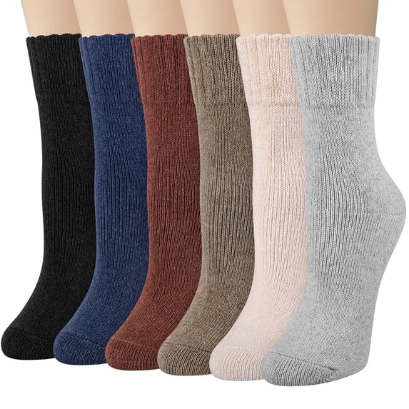 Loritta 6 Pairs Wool Socks for Women, Warm Winter Crew Boot Socks Size 5-9