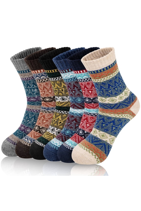 6 Pairs Womens Wool Socks Thermal Hiking Winter Boot Warm Thick Cozy Crew Comfy Socks Size 5-9