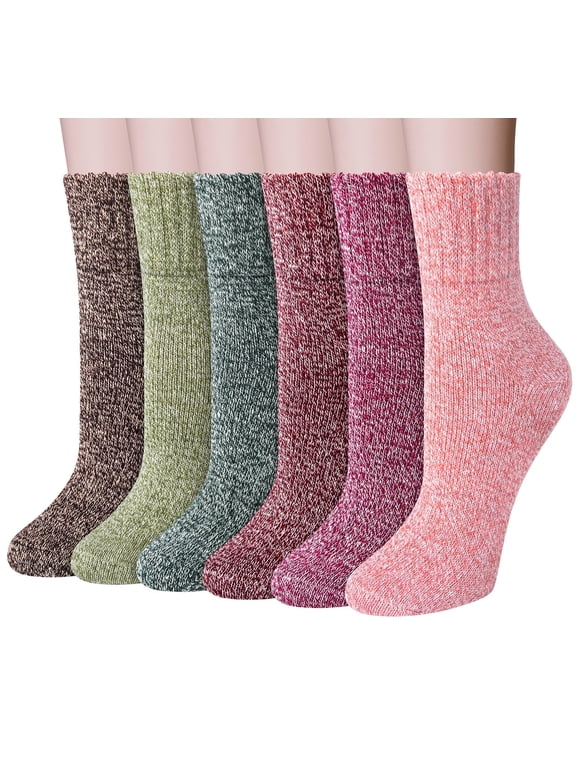 6 Pairs Wool Socks for Women, Warm Winter Crew Boot Socks Size 5-9