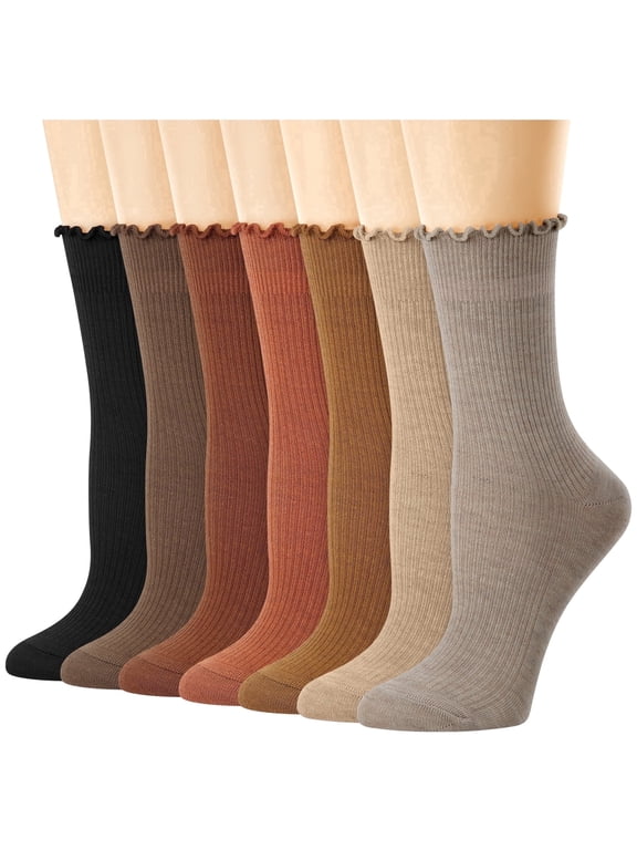 7 Pairs Ruffle Socks Womens Crew Socks Casual Cute Frilly Cotton Socks for Women Soft
