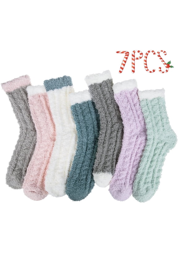 7 Pairs Winter Womens Fuzzy Socks Soft Warm Cozy Fluffy Soft Fleece Socks Size 6-10