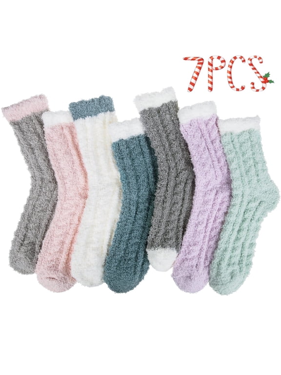 7 Pairs Winter Womens Fuzzy Socks Soft Warm Cozy Fluffy Soft Fleece Socks Size 6-10