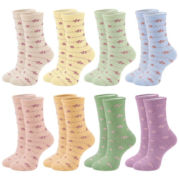 Loritta 8 Pairs Cotton Womens Socks Floral Pattern Crew Socks for Women Cute Flower Daily Wear Size 5-9