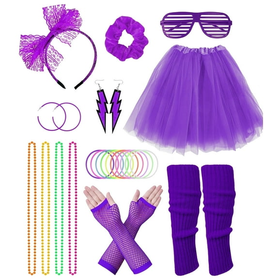 Loritta 80s Costumes for Women Fancy Outfit Accessories Set with Fishnet Gloves Leg Warmers Tutu Skirts for Theme Party