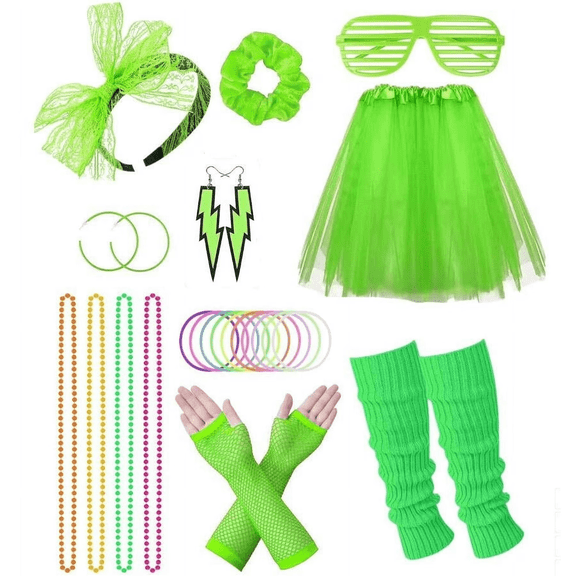 Loritta 80s Costumes for Women Fancy Outfit Accessories Set with Fishnet Gloves Leg Warmers Tutu Skirts for Theme Party