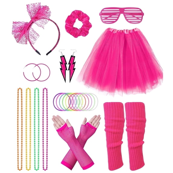 Loritta 80s Costumes for Women Fancy Outfit Accessories Set with Fishnet Gloves Leg Warmers Tutu Skirts for Theme Party