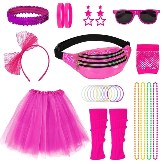 Loritta 80s Costumes for Women Outfit Accessories Set with Fishnet Gloves Leg Warmers Bags Tutu Skirts for Theme Party