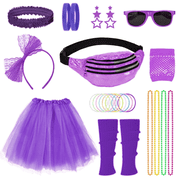 Loritta 80s Costumes for Women Outfit Accessories Set with Fishnet Gloves Leg Warmers Bags Tutu Skirts for Theme Party